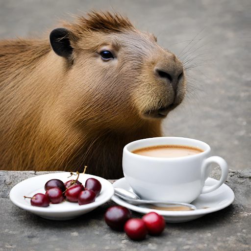 Capybara enjoying coffee at a local shop.